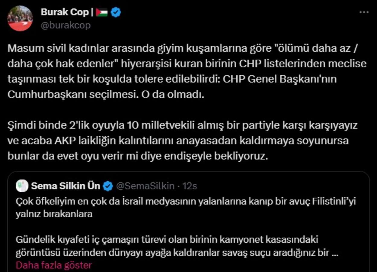 Gelecek Partili Sema Silkin Ün'den tartışma yaratan paylaşım: 'Kıyafeti iç çamaşırı türevi olan biri üzerinden dünyayı ayağa kaldıranlar...'