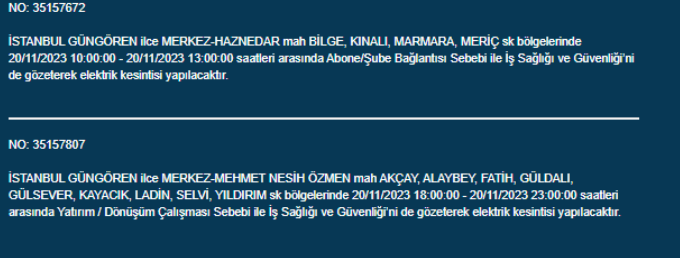 İstanbul'da 33 İlçede elektrik kesintisi: 20 Kasım Pazartesi elektrik kesintilerinin yapılacağı ilçeler hangileri? İstanbul'da elektrikler ne zaman gelecek?