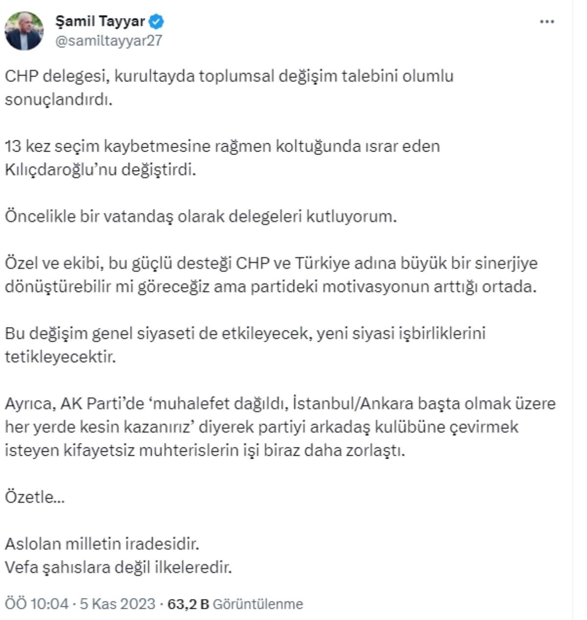 Şamil Tayyar’dan Özgür Özel yorumu... AKP'ye ‘kifayetsiz muhterisler’ göndermesi