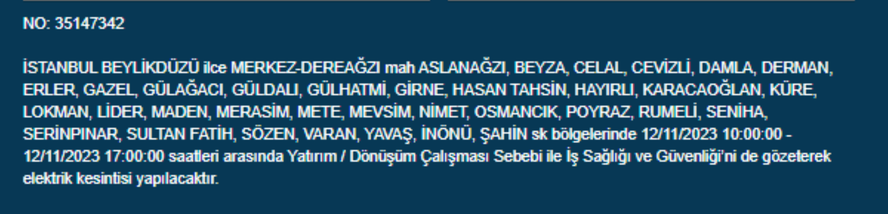 28 ilçede elektrikler kesilecek! İstanbul'da bugün elektrik kesintisi yaşanacak ilçeler hangileri? 12 Kasım İstanbul'da elektrik ne zaman gelecek? Avcılar, Bağcılar, Beylikdüzü, Fatih, Esenyurt, Pendik, Maltepe, Sancaktepe'de elektrikler ne zaman gelecek?