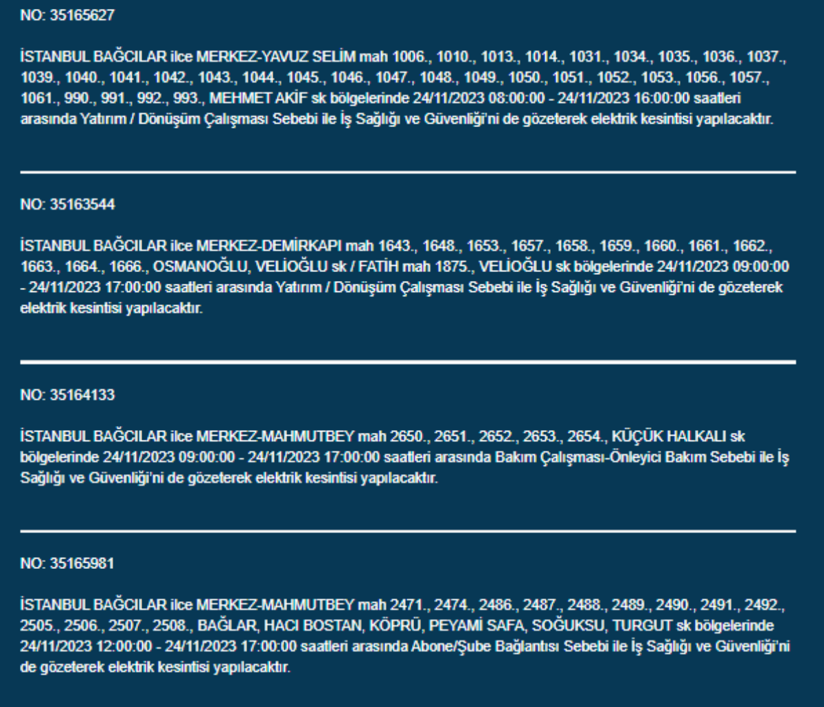 İstanbul'da 34 ilçede elektrik kesintisi: İstanbul'da bugün elektrik kesintisi yaşanacak ilçeler hangileri? İstanbul'da elektrikler ne zaman gelecek?