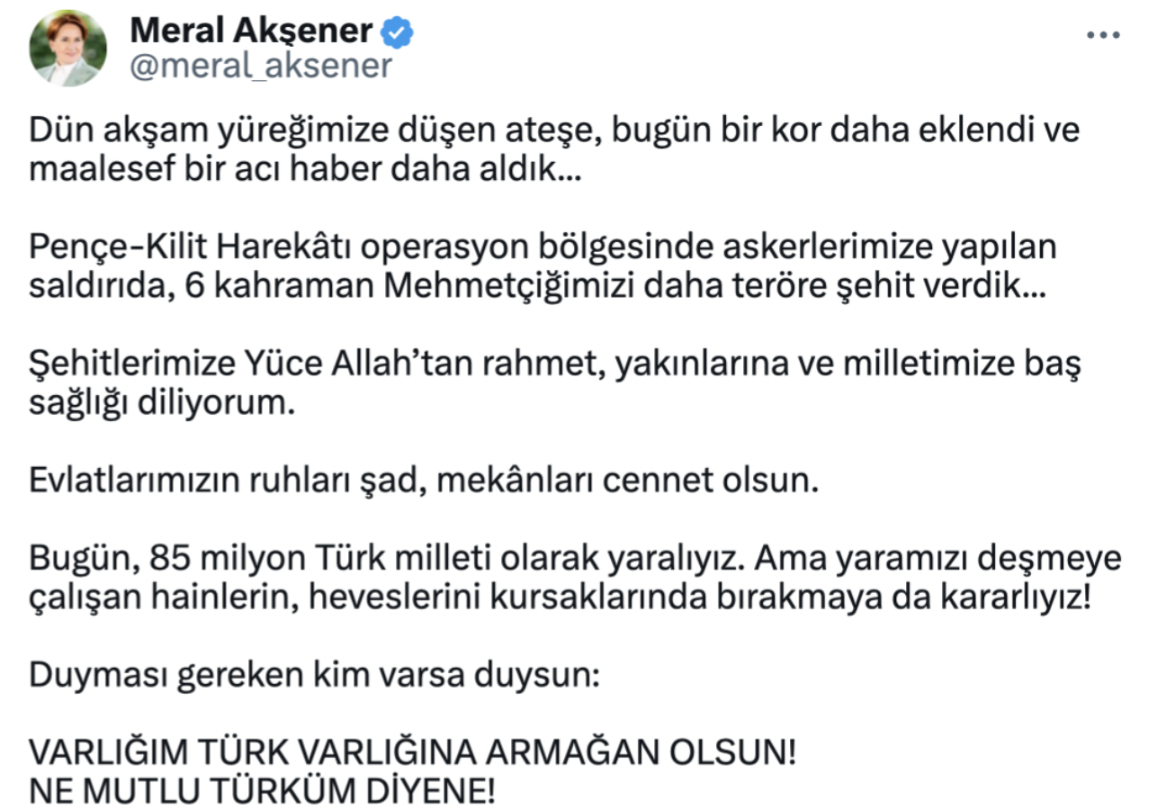 Siyasilerden şehit askerler için başsağlığı mesajı