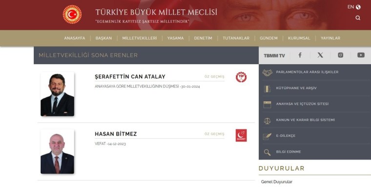 Can Atalay’ın ismi ‘Milletvekilliği Sona Erenler’ bölümünde!