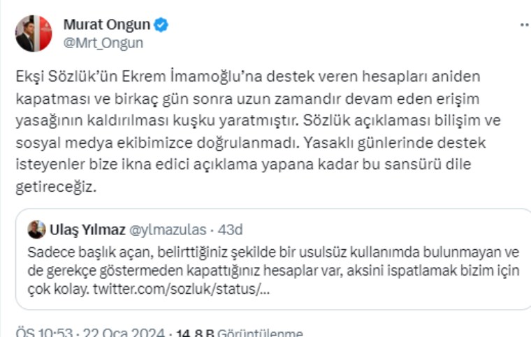 Ekşi Sözlük'ün erişim engeli kaldırıldı: 'Ekrem İmamoğlu'na destek veren hesaplara sansür' iddiası tartışma yarattı