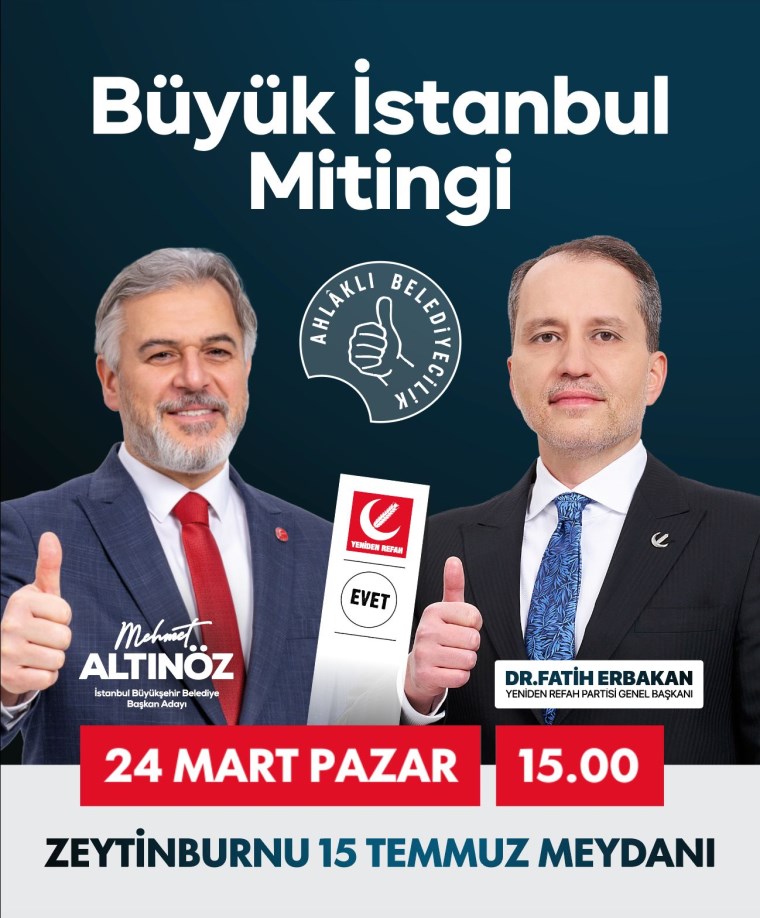 Yeniden Refah Partisi, AKP ile aynı gün 'Büyük İstanbul Mitingi' yapacak