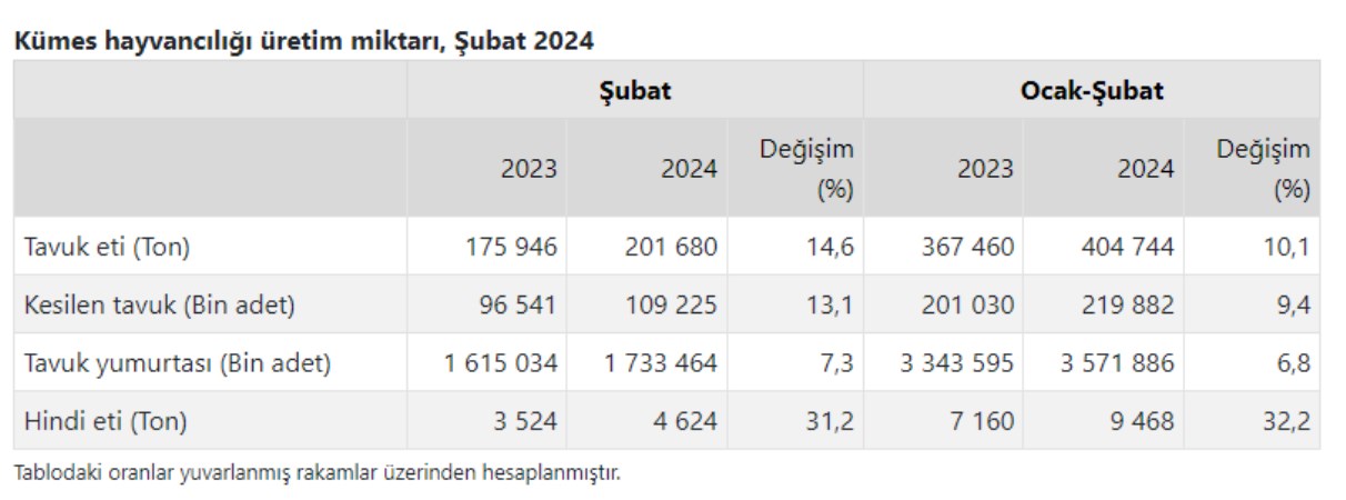 Yumurta ve tavuk eti üretimi azaldı