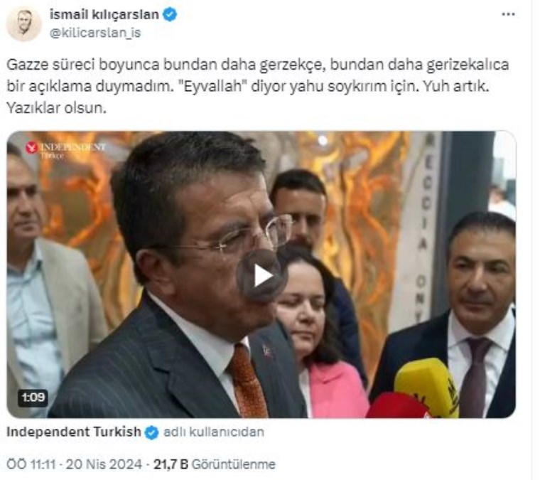 Yeni Şafak yazarından AKP'li Zeybekci'ye 'İsrail'le ticaret' tepkisi: 'Daha gerzekçe açıklama duymadım, yazıklar olsun'