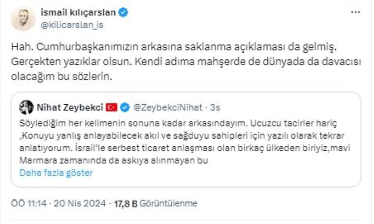 Yeni Şafak yazarından AKP'li Zeybekci'ye 'İsrail'le ticaret' tepkisi: 'Daha gerzekçe açıklama duymadım, yazıklar olsun'